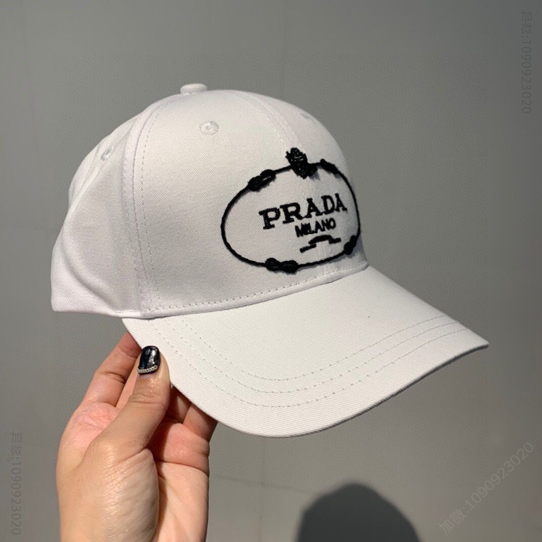 PRADA普拉达刺绣LOGO帆布男女通用棒球帽鸭舌帽