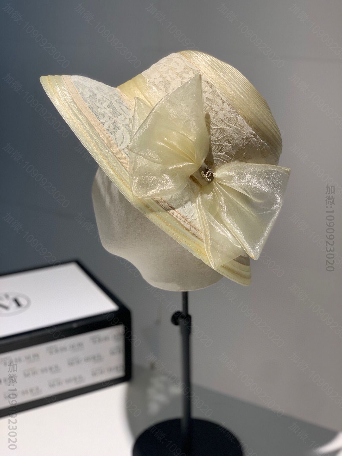 CHANEL香奈儿欧根纱礼帽超嗲蕾丝拼接可调节蕾丝帽