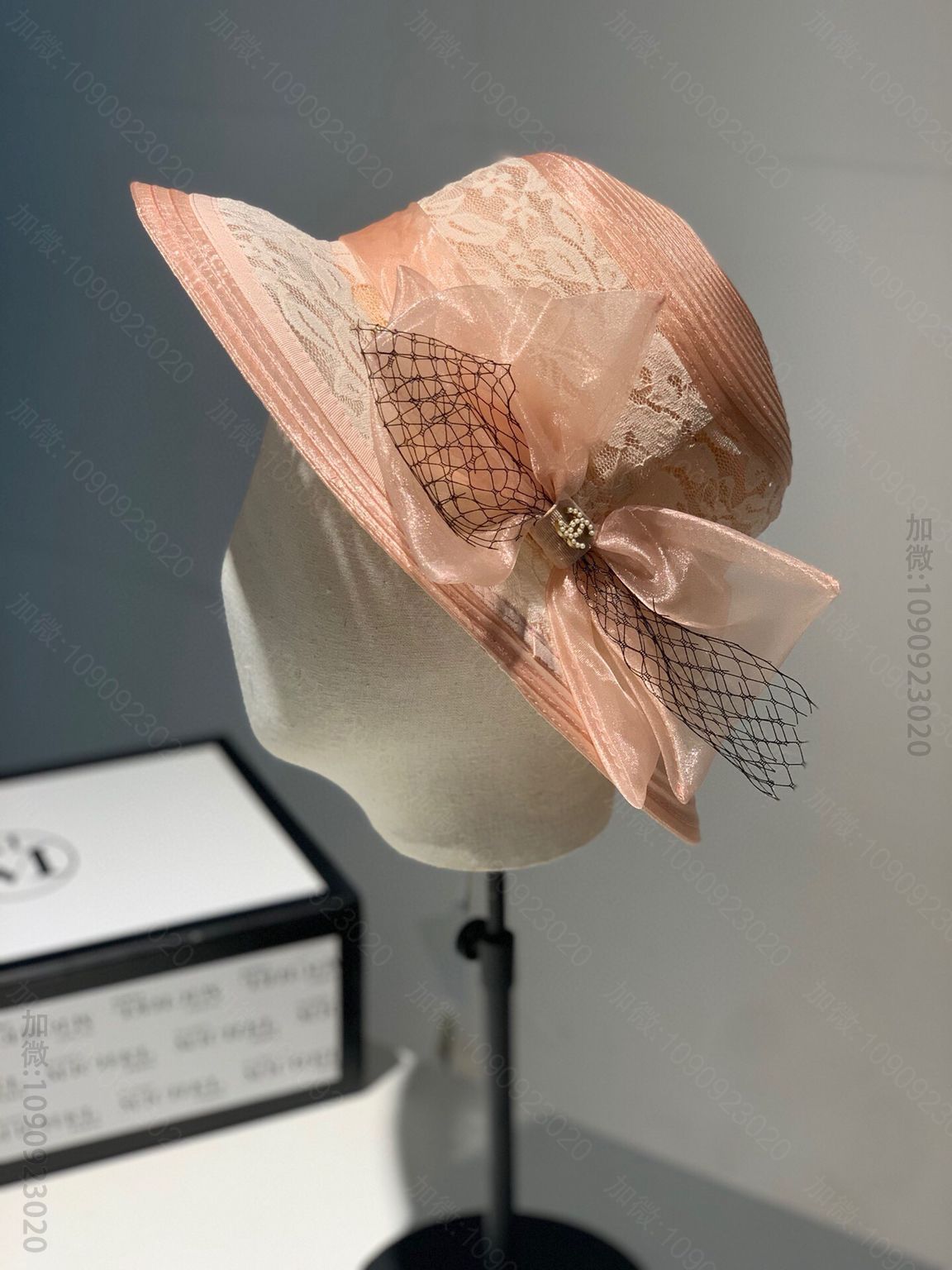 C98302_香奈儿欧根纱礼帽超嗲蕾丝拼接可调节蕾丝帽 精品香奈女款帽子网站