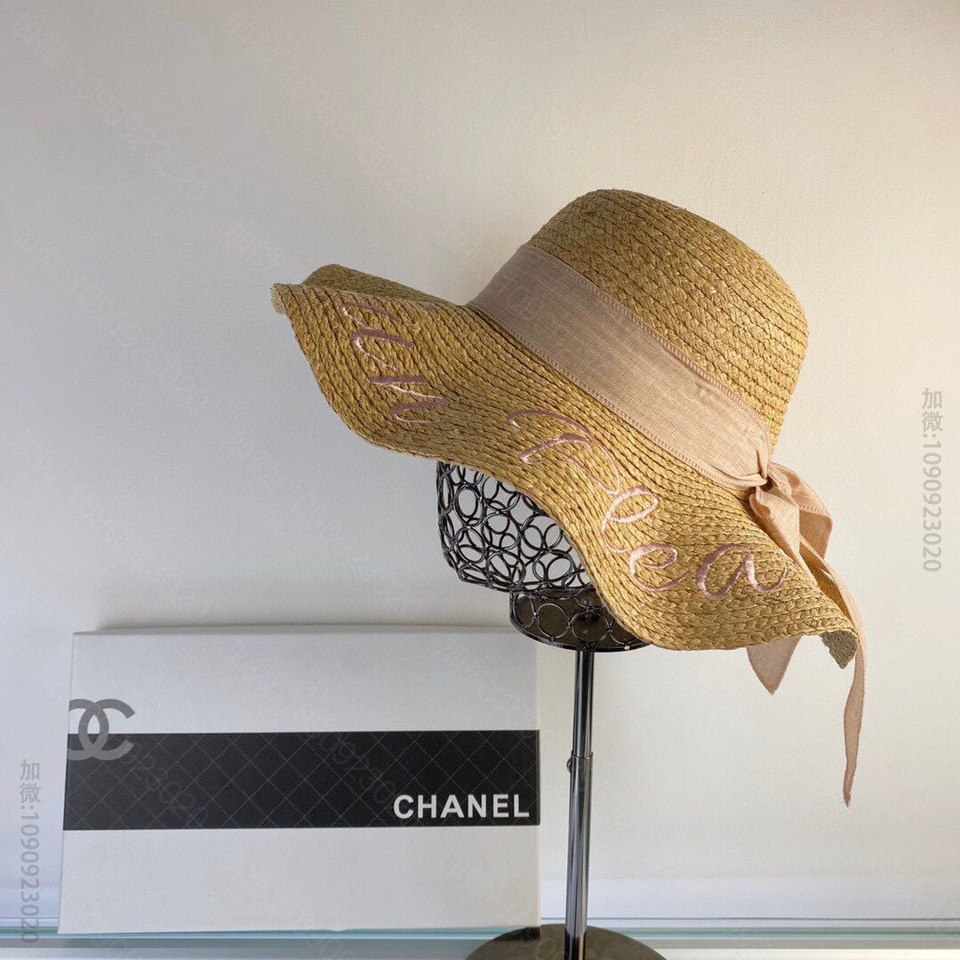 CHANEL香奈儿2023新款拉菲草蝴蝶结草编盆帽草帽礼帽