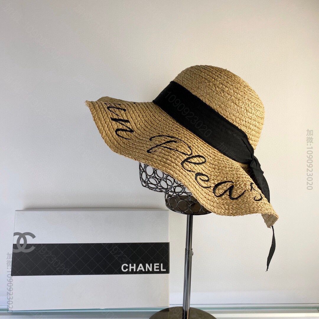 CHANEL香奈儿2023新款拉菲草蝴蝶结草编盆帽草帽礼帽