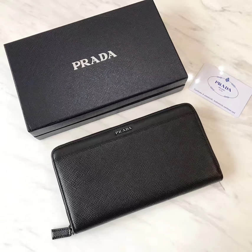 普拉达（PRADA）2017年最新款式男士长款拉链大号钱包L188粗黑软