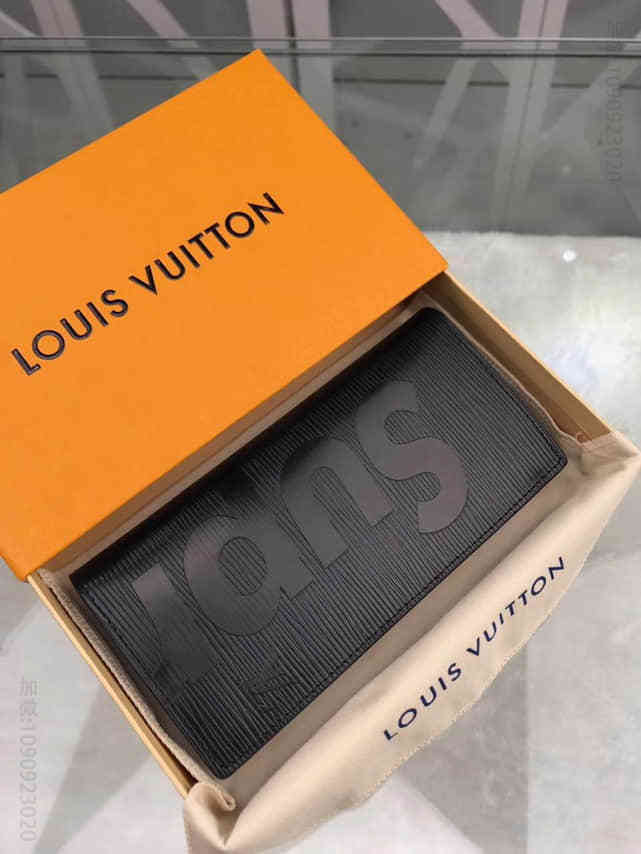 路易威登 LV M60622丝印 Supreme 黑色水波纹长款对折钱夹
