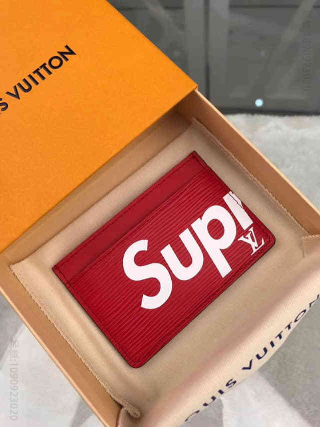 路易威登 LV M60703丝印 Supreme 红色水波纹卡片夹