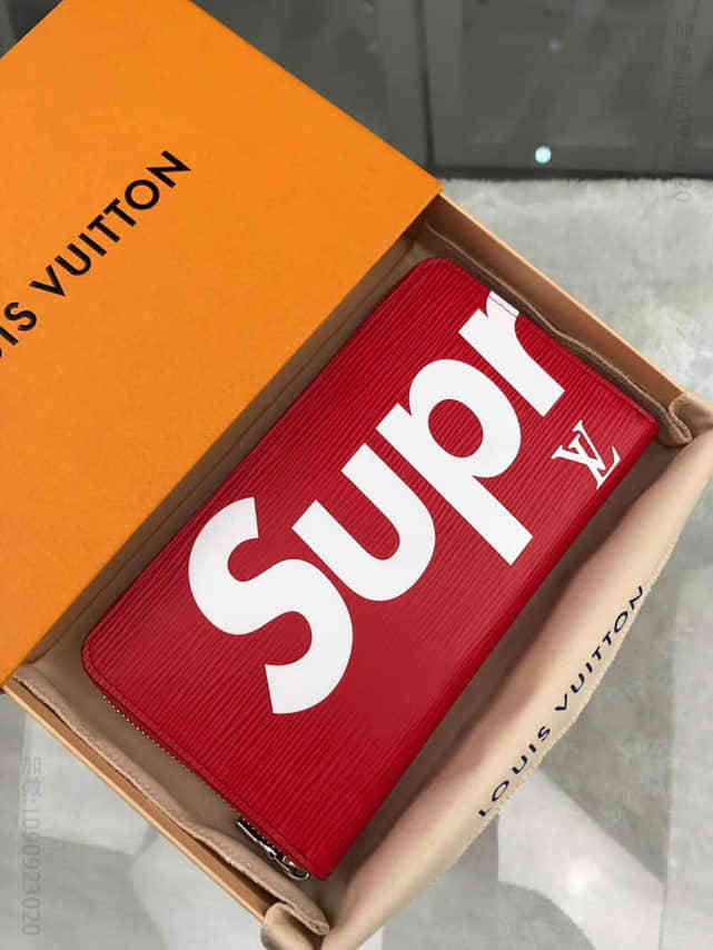 路易威登 LV M42705丝印 Supreme 红色水波纹长款拉链钱包