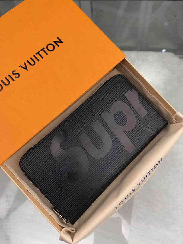 路易威登 LV M60632丝印 Supreme 黑色水波纹长款拉链钱包