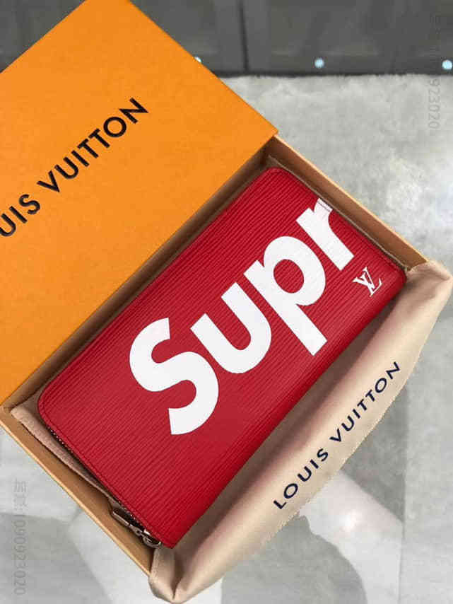 路易威登 LV M60305丝印 Supreme 红色水波纹小号单拉钱包
