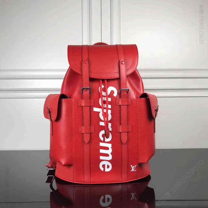 路易威登 LV M53414 限量款 supreme 红色水波纹3D丝印 双肩包/背包