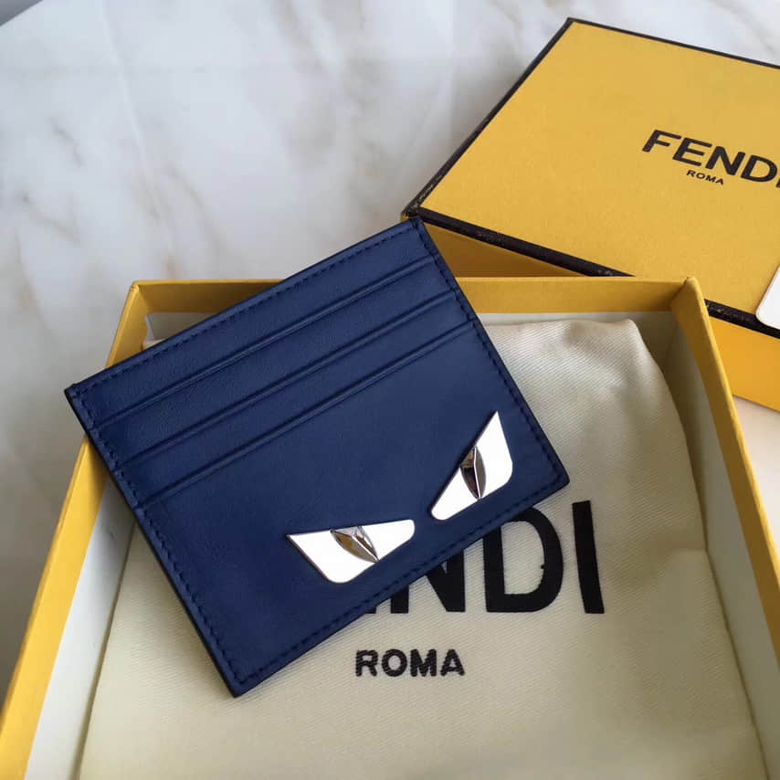 （芬迪）FENDI7M0164蓝色平纹皮2JOURS罗马牛皮卡片夹