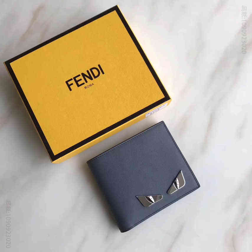 （芬迪）FENDI7M0169灰蓝色平纹皮罗马SELLERIA横式皮夹