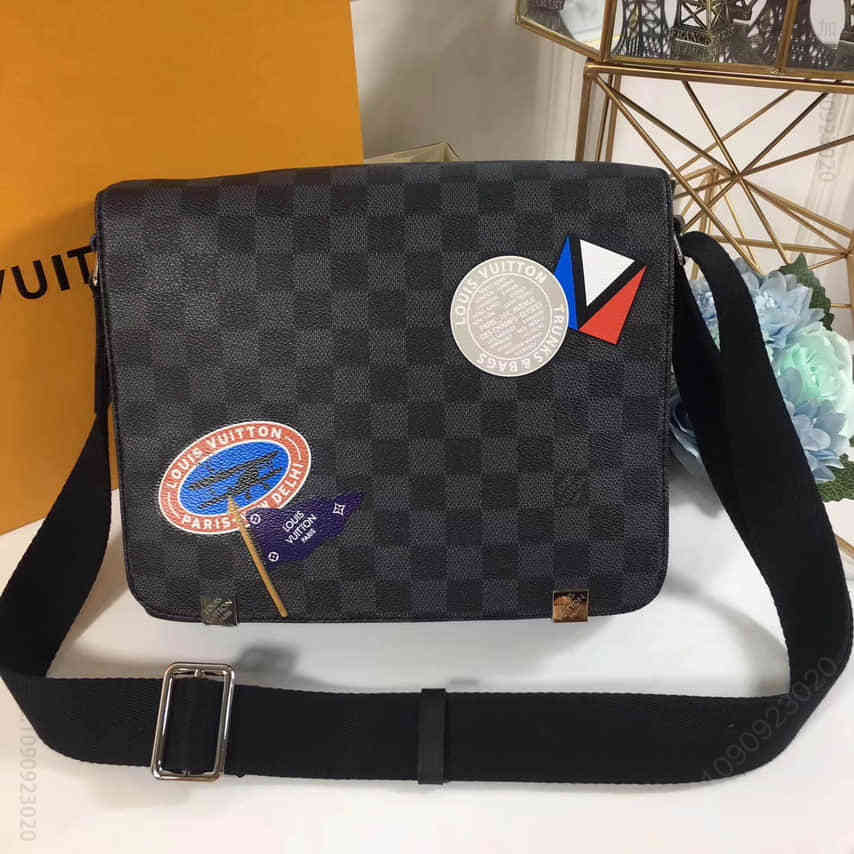 LV N41054 Damier Graphite标签贴饰 District邮差包 路易威登