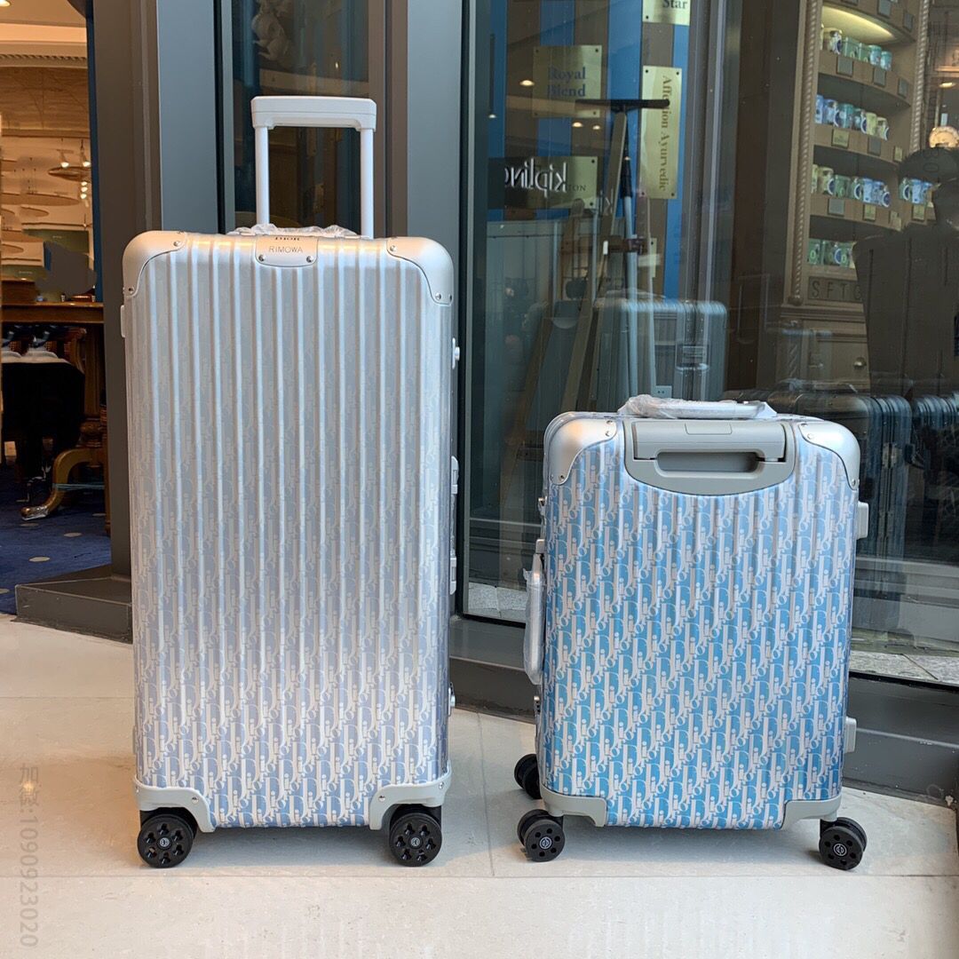 RimowaXDio.r合作限量款渐变效果ObliqueLogo图案拉杆箱