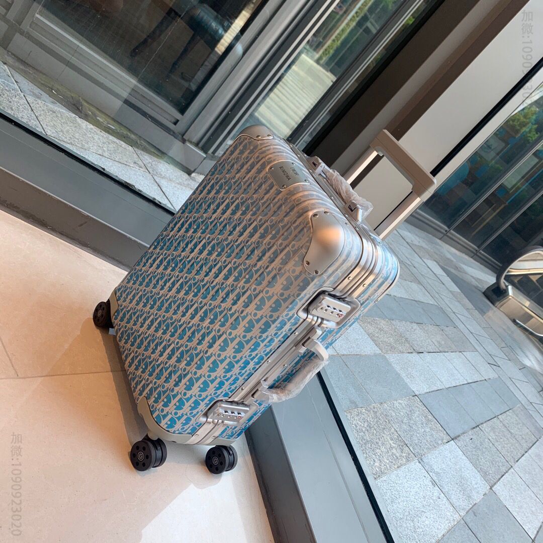 RimowaXDio.r合作限量款渐变效果ObliqueLogo图案拉杆箱