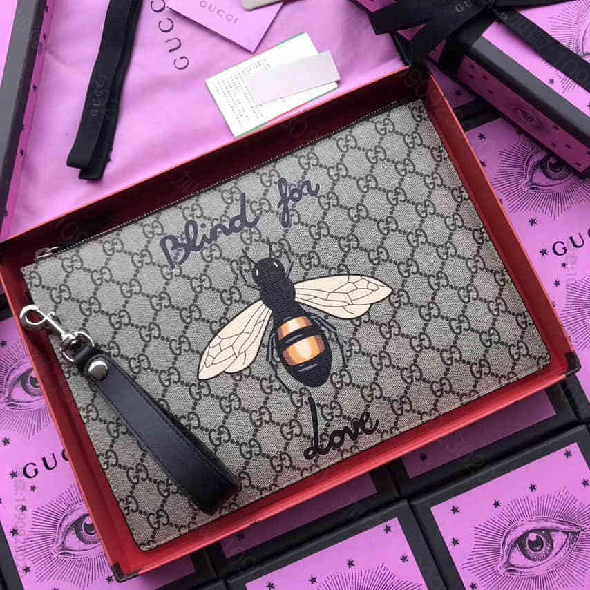 Gucci/古驰蜜蜂印花GG Supreme高级帆布手包 473904