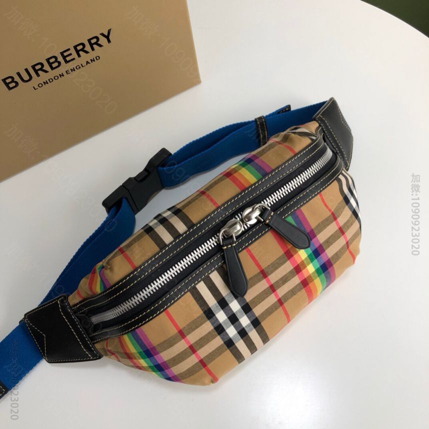 Burberry巴宝莉拼色尼龙材质彩虹腰包胸包