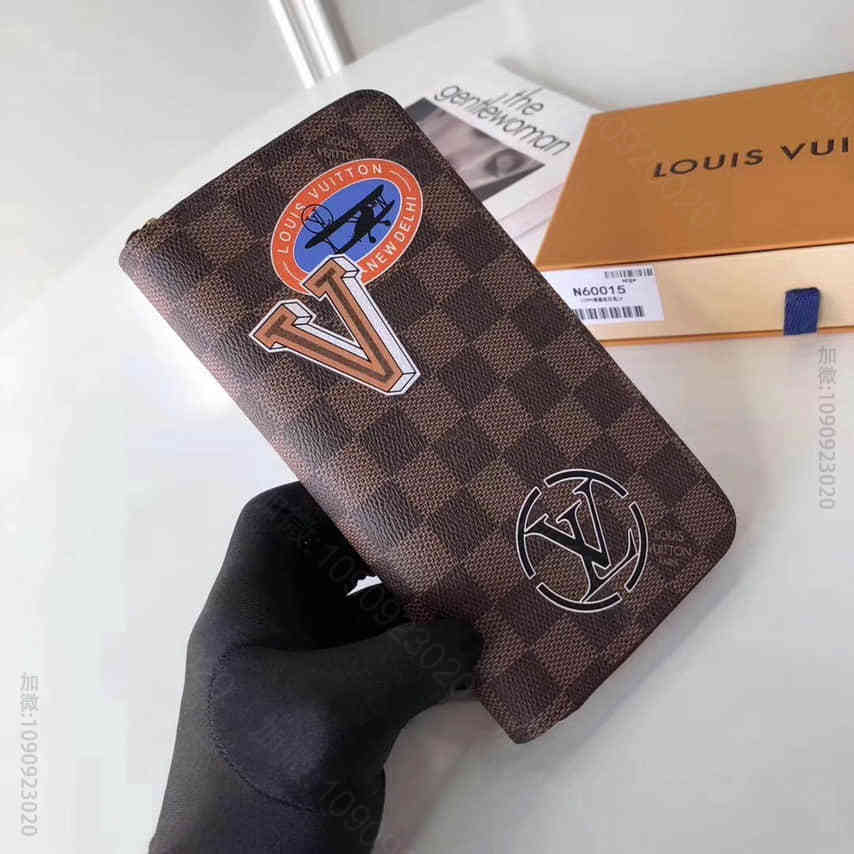 LOUIS VUITTON路易威登 LV 咖啡格丝印图案Zippy拉链钱夹 ...