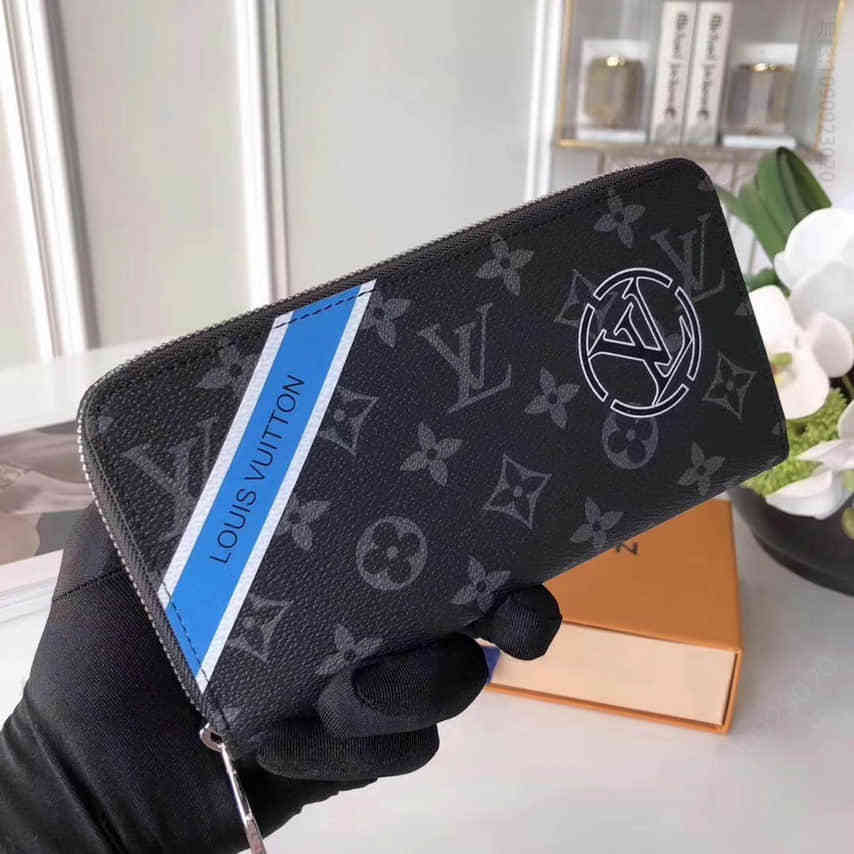 LOUIS VUITTON路易威登 LV 黑灰色丝印图案Zippy拉链钱夹 M60017