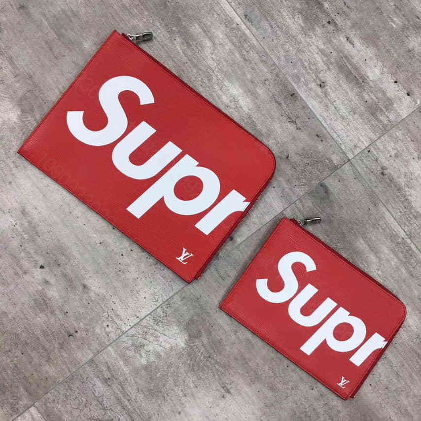 路易威登/LV Supreme 联名系列 限量版红色水波纹手拿包 大号