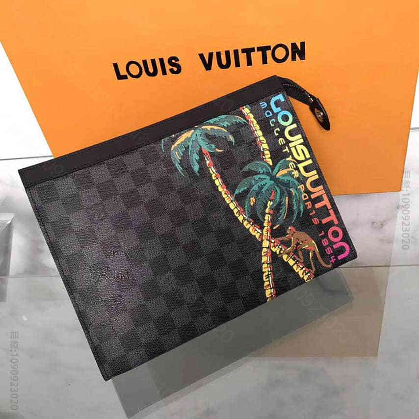 LV/路易威登18新款限量棕榈树印花男士中号手拿包N63510