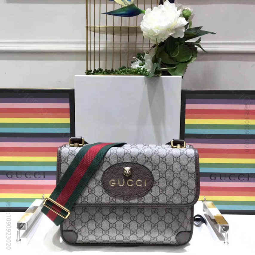 Gucci/古驰GGSupreme老虎头织带邮差包495654