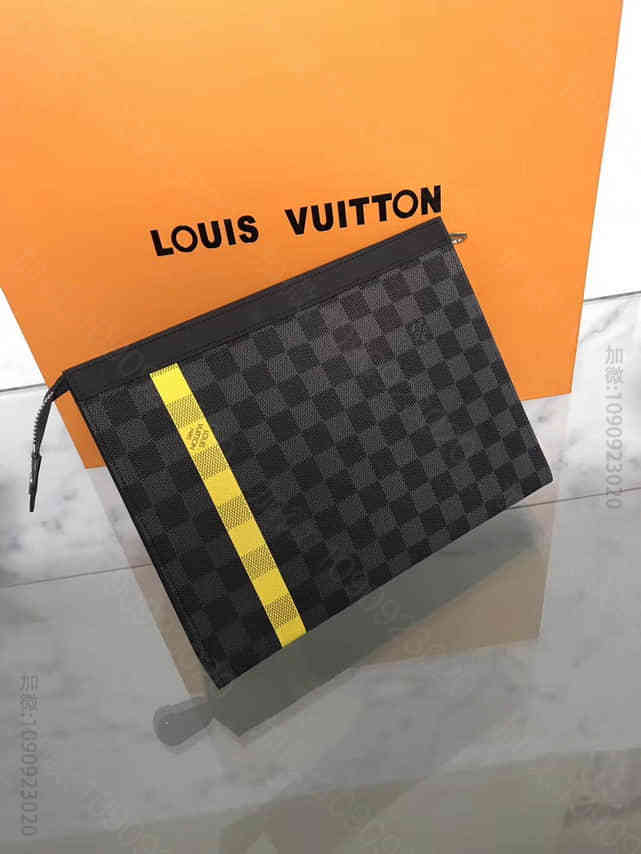 LV/路易威登 2023新款黄色条纹棋盘格手拿包N64444