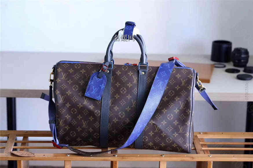 LV路易威登 18ss秀款 蓝色宽肩带 KEEPALL 45旅行袋M4385...
