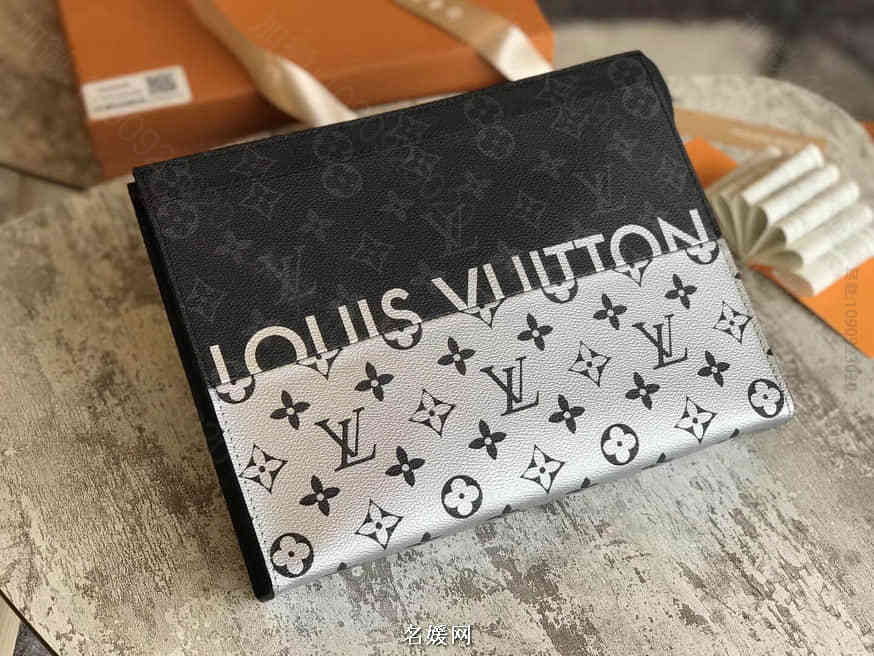 LV/路易威登2023春夏秀款 黑银拼接老花男士手包手拿包M63039