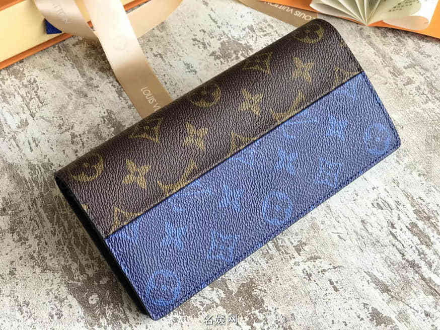 LV路易威登 老花拼接蓝色BRAZZA钱夹 M63026