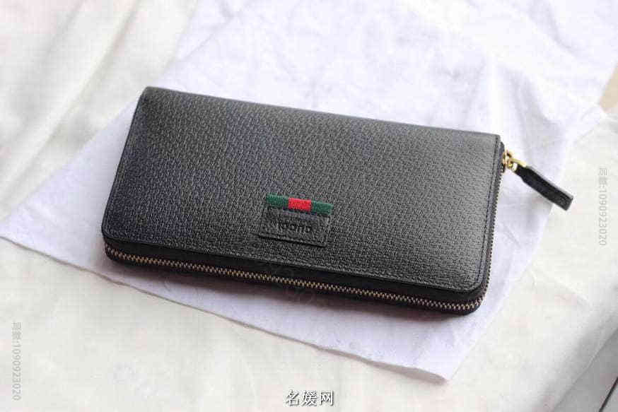 GGVintageWeb织带装饰牛皮拉链钱包435298