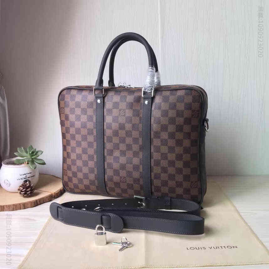 LV N41466 男士咖啡格纹小号公文包 PORTE-DOCUMENTS VOYAGE