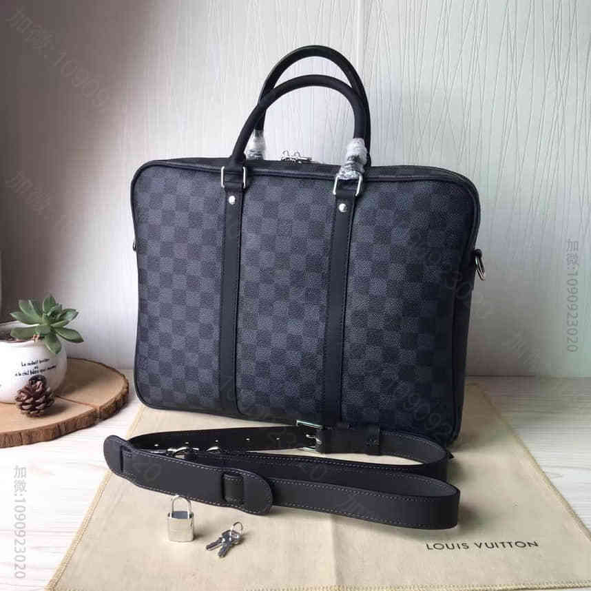 LV N41466 男士黑格纹小号公文包 PORTE-DOCUMENTS V...