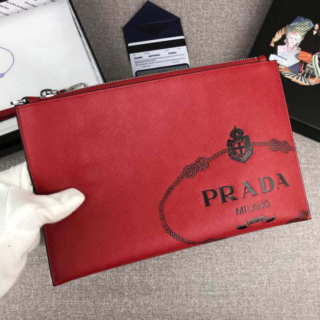 Prada普拉达最新摩登态度系列手包2NG005大红+黑色压唛