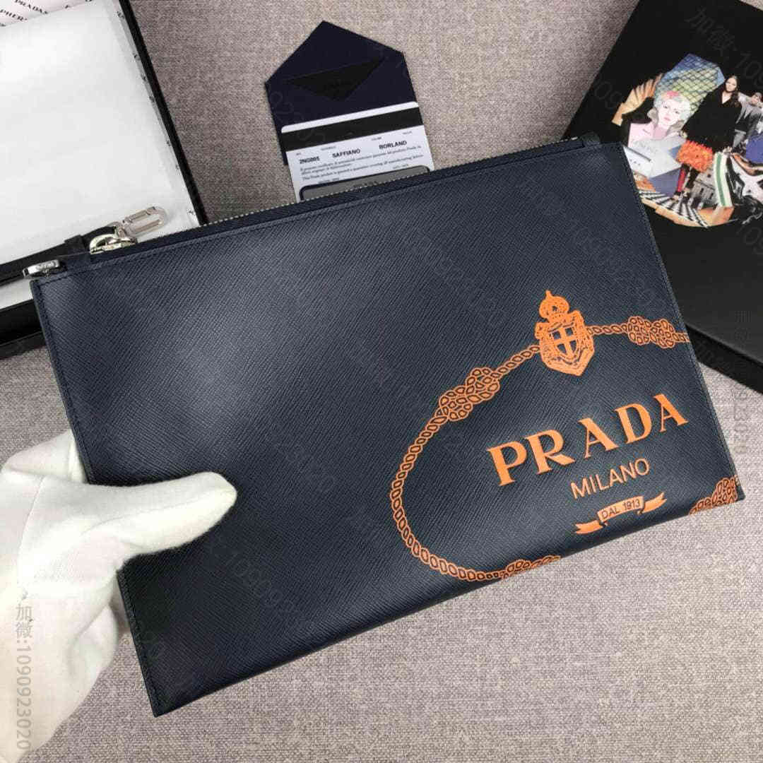 Prada普拉达最新摩登态度系列手包2NG005深蓝+橙色压唛