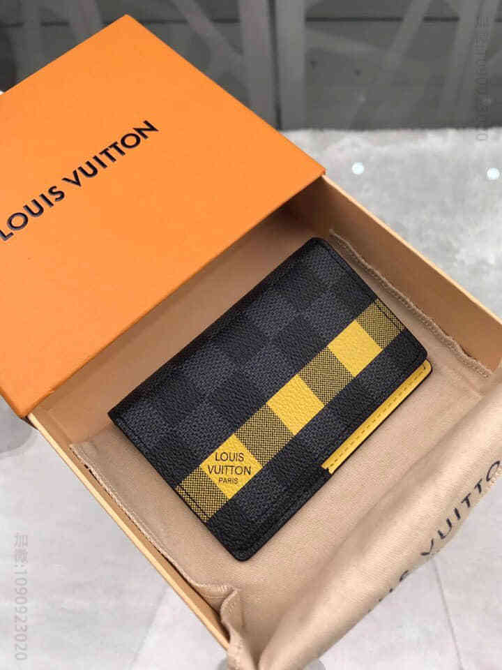 LV/路易威登 19新款棋盘格黄条口袋钱夹 N60077