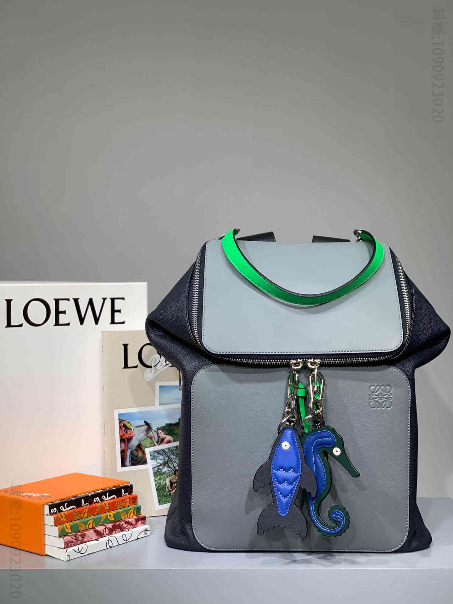 Loewe罗意威2023新款灰蓝拼Goya系列双肩书包