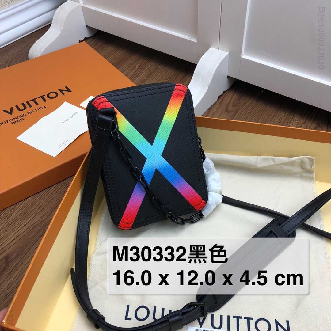 原单路易威登男士单肩包 路易威登单肩包 LV 2023新款交叉彩虹条男士DANUBE邮差包 M30332 原单路易威登男士单肩包 M30332