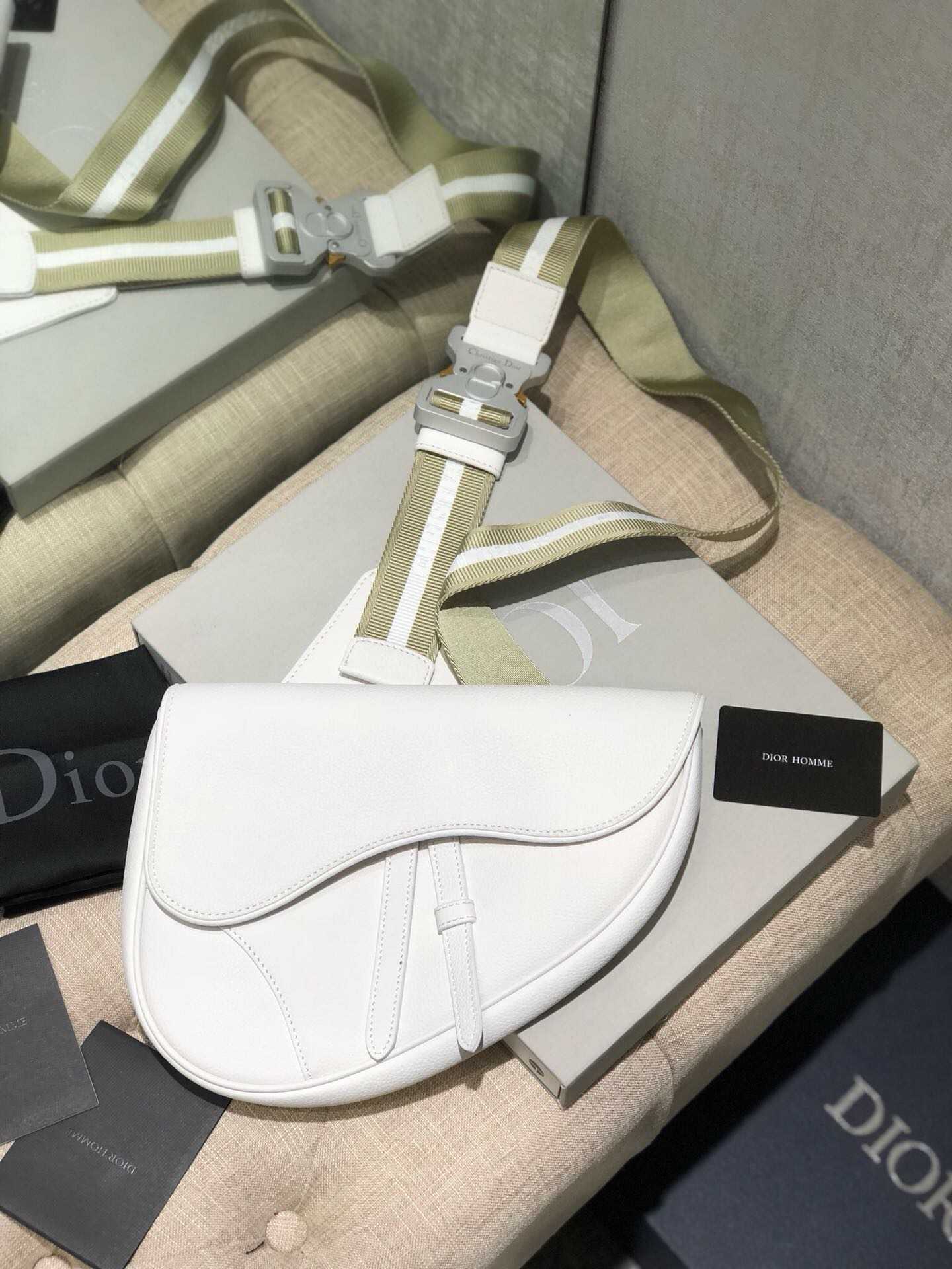 Dior/迪奥 2019新款Homme # Saddle Bag腰包胸包 白...