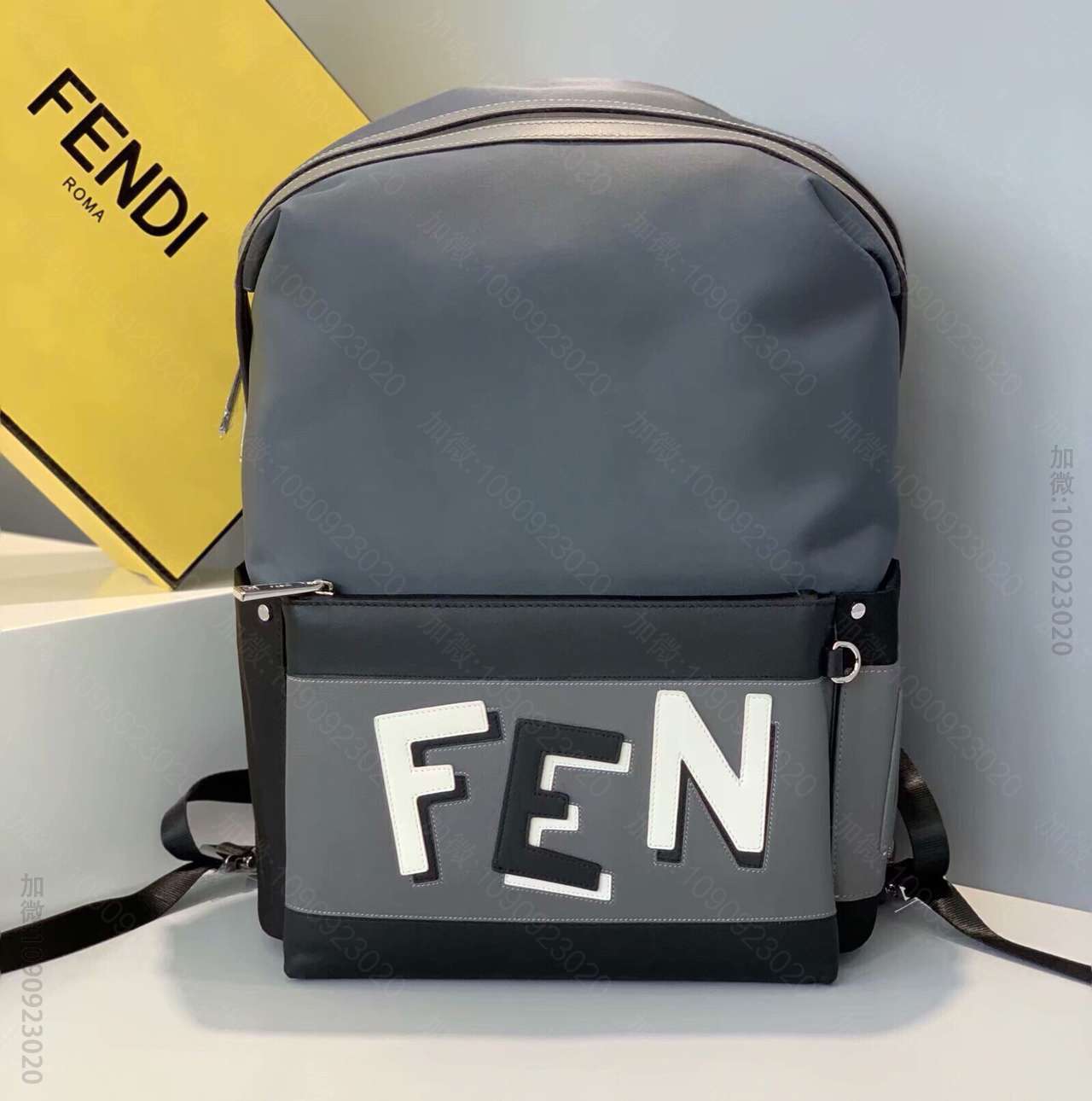 原单芬迪男士背包 FENDI芬迪多色牛皮拼接双肩包2339 原单芬迪背包货源 
