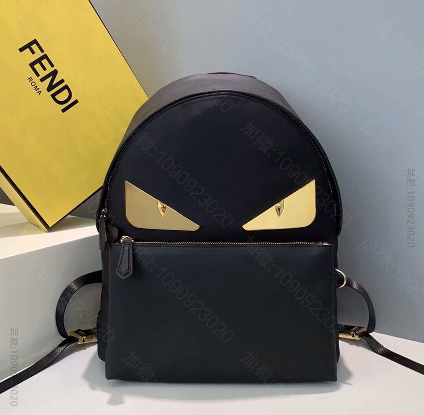 FENDI芬迪BAGBUGS眼睛图案透气科技网眼布背衬尼龙拼接背包2352