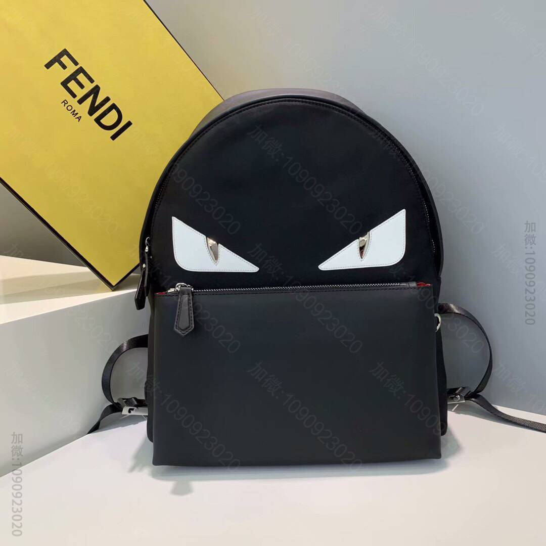 FENDI芬迪BAGBUGS皮眼睛图案造型尼龙拼接背包2351