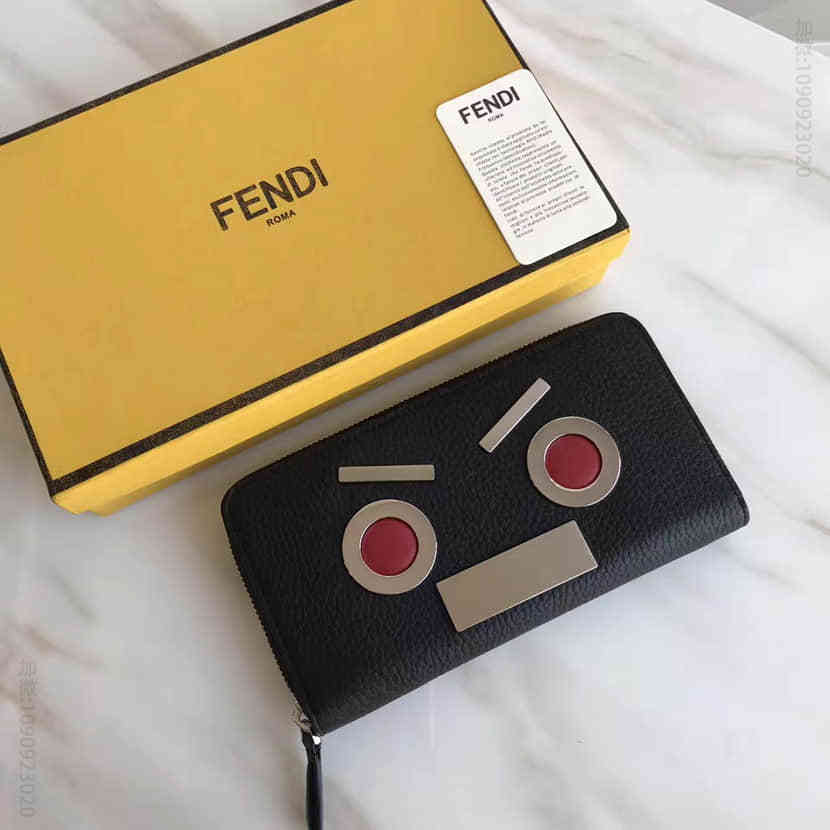 芬迪FENDI男士黑色ZIPAROUNDWALLET皮革小型皮具7M0233