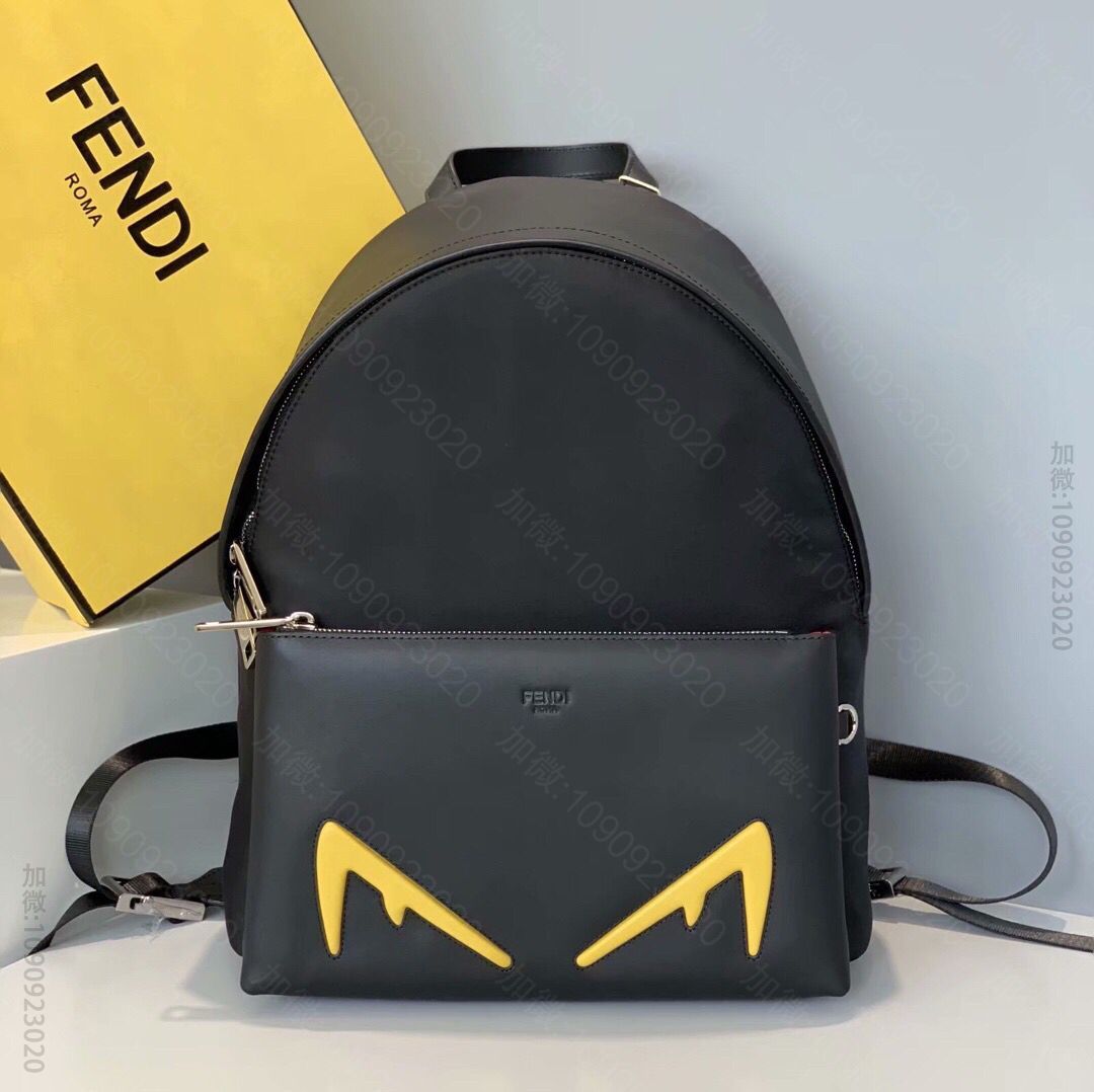 FENDI芬迪黑色尼龙牛皮材质新款背包2377