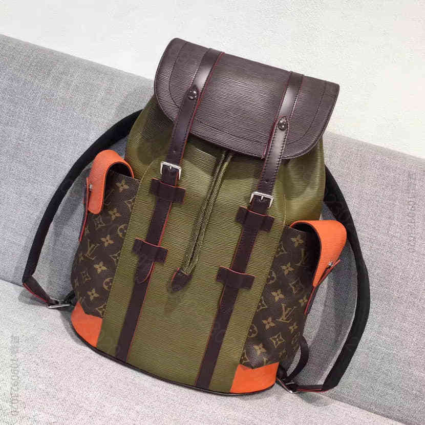 LV 2017时装秀 Supreme特别合作系列双肩包 M41709 军绿拼...
