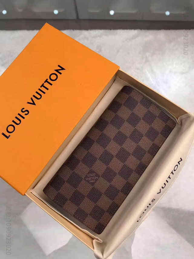 LV Damier Ebene咖啡色 BRAZZA 西装钱夹 N60017