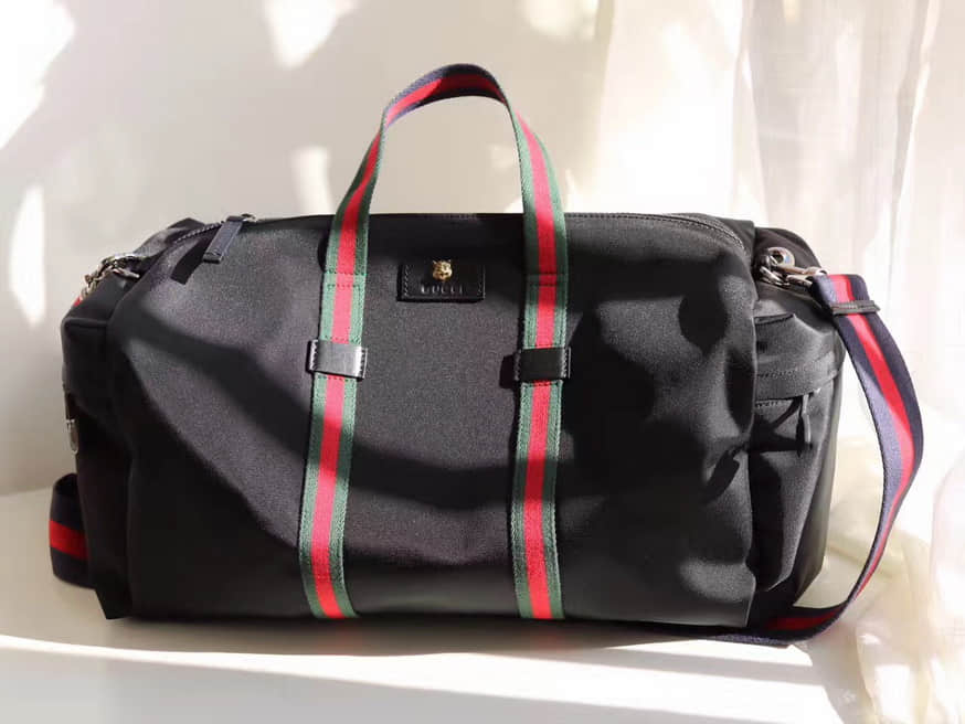 Gucci/古驰男士旅行包 2017新款高科技帆布搭配彩色织带旅行袋450983 古驰旅行包 名品阁 