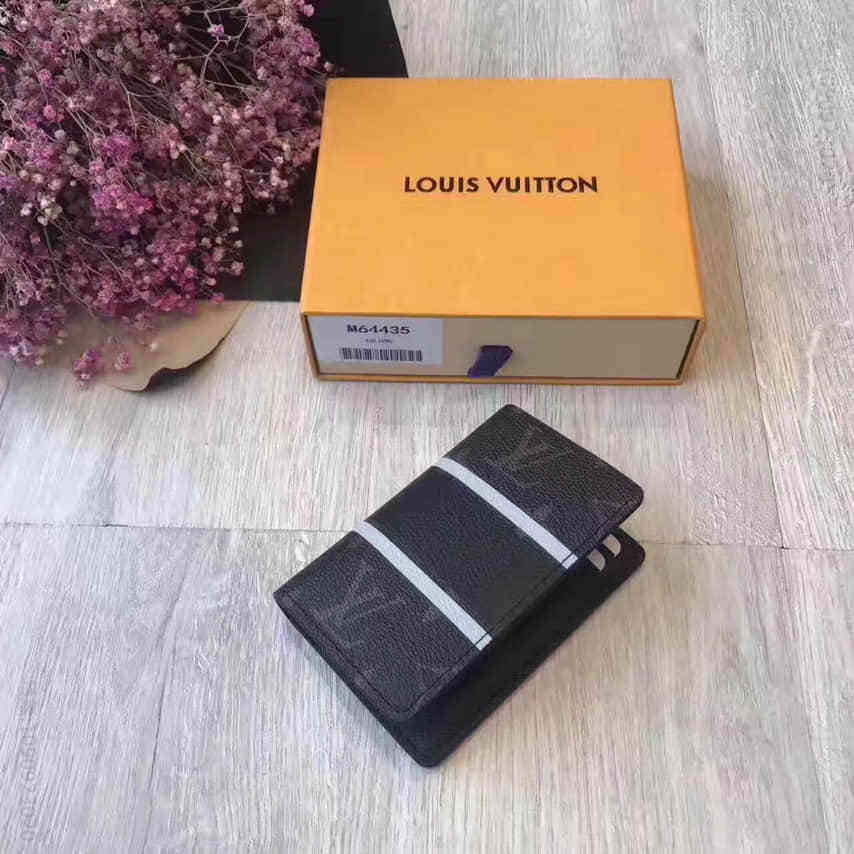 LV 黑灰色条纹Monogram日蚀闪光 口袋钱夹 M64435