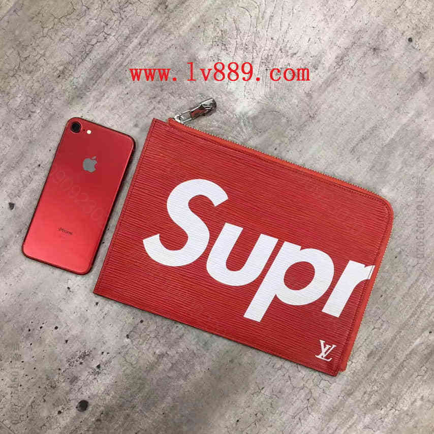LV Supreme 联名系列 限量版红色水波纹手拿包 M67544
