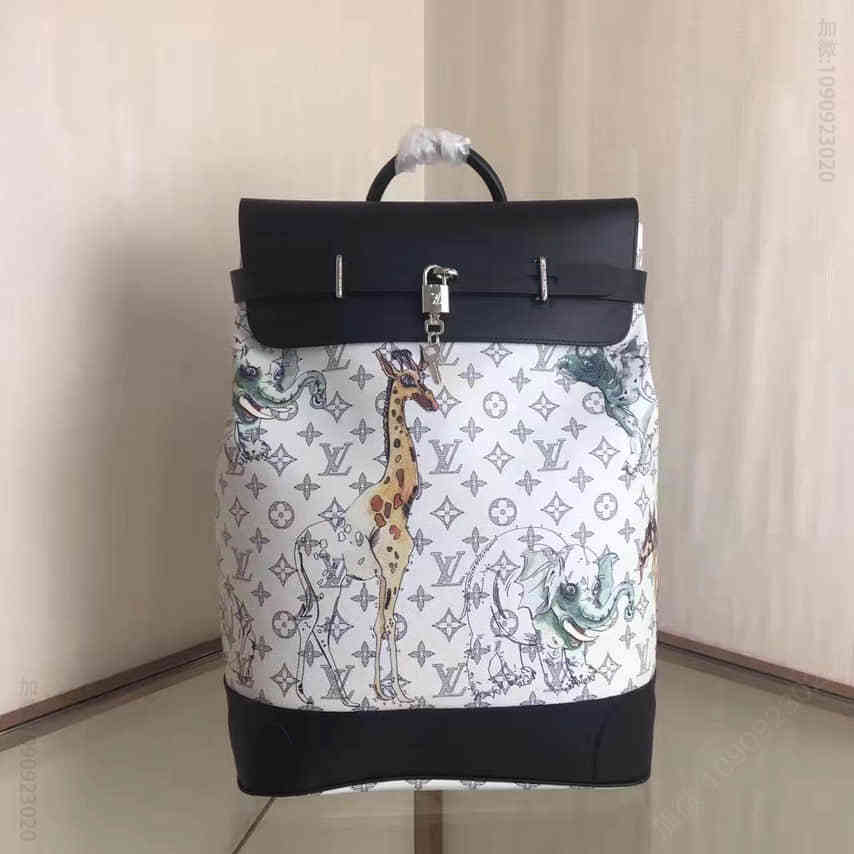 LV M43296 长颈鹿犀牛和大象动物图案 STEAMER 双肩包