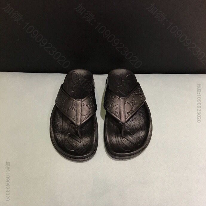 Gucci古驰 进口原版牛皮压花刺绣高端精品男士拖鞋