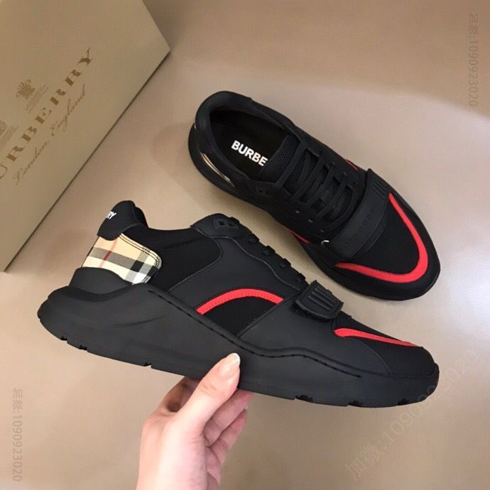 BURBERRY巴宝莉 小牛皮和帆布拼接B家2023男士增高运动鞋
